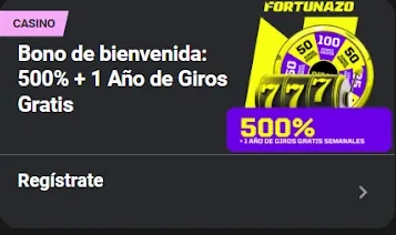 Tarjeta del bono de casino de Fortunazo: 500% más un año de giros gratis